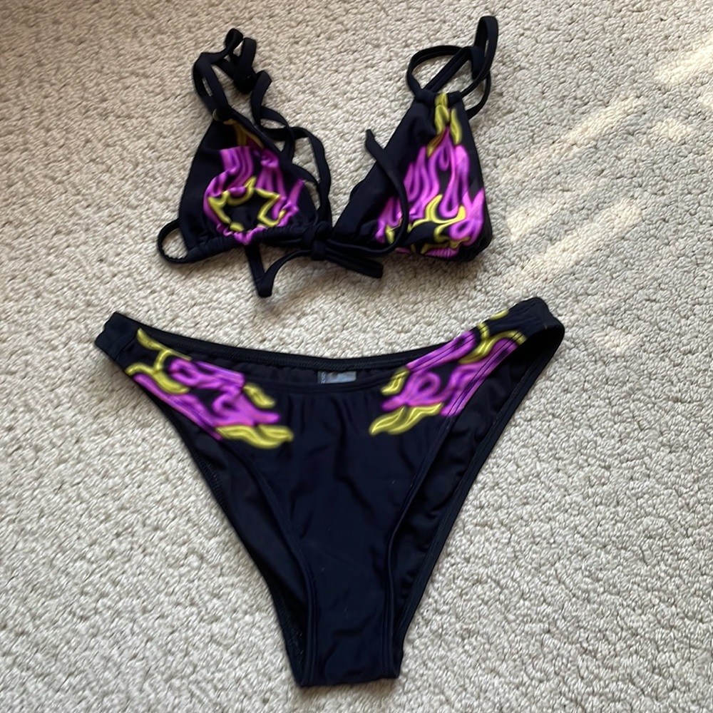 ASOS DESIGN Bikini in Multi Neon Flame Print